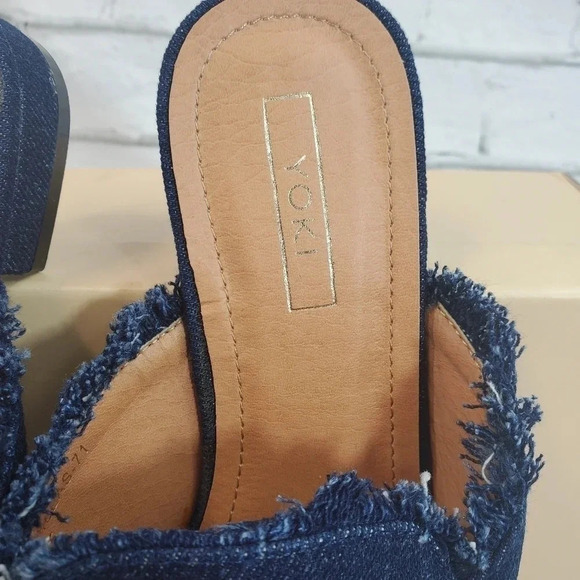 YOKI Willas 71 DARK DENIM Low Heal Slip On Embroidery Rose Beauty Beast Shoes - Picture 7 of 14